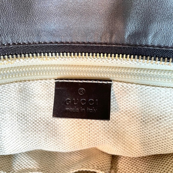 Gucci Red GG Canvas Tote Bag with Brown Leather Trim Corners Shopper Authentic - Picture 14 of 16